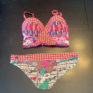 Maaji swim bikini. Red check and multi-pattern. Size: Medium